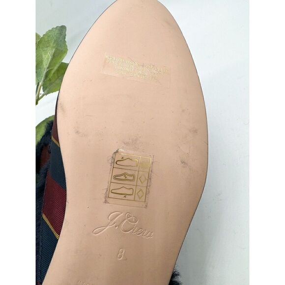 J. Crew Shoes Faux Fur Academy Penny Loafer Mule Stripe preppy old money - Picture 5 of 6